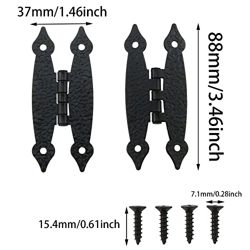 DGZZI 4PCS Black Antique Iron H-Shaped Cabinet Hinges for Cupboard, Kitchen, Wardrobe, Wooden Jewelry Box, Shed Furniture - Flat Decorative H-Hinge