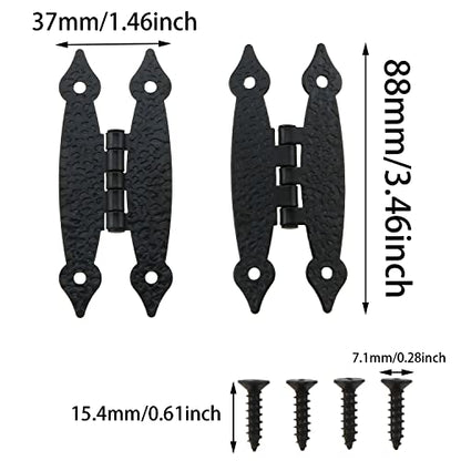 DGZZI 4PCS Black Antique Iron H-Shaped Cabinet Hinges for Cupboard, Kitchen, Wardrobe, Wooden Jewelry Box, Shed Furniture - Flat Decorative H-Hinge
