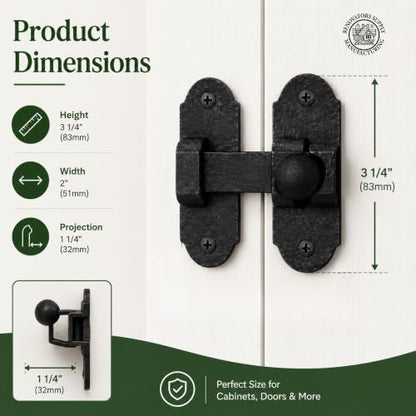 Renovators Supply Manufacturing Black Slide Bolt Door Latch 3.25" X 1.25" Antique Wrought Iron Small Metal Sliding Latches for Windows Or Cabinet Doors Rust Resistant Locks with Hardware - size: Pack of 1