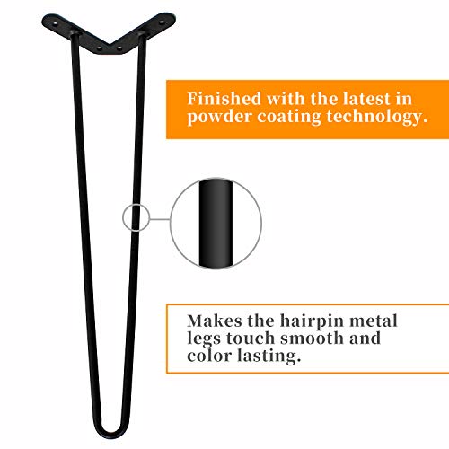 WELLAND 19" Satin Black Hairpin Table Legs, Set of 4 with Screws