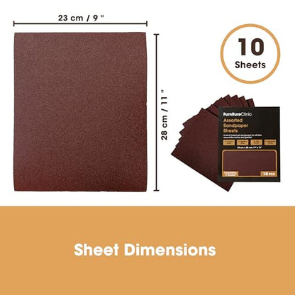 Furniture Clinic Sandpaper Sheets, Sand & Polish Wood Surfaces, 10 Pack - style: Sandpaper