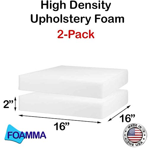 Foamma 2-Pack 2" x 16" x 16" High Density Upholstery Foam, Chair Cushion Square Foam for Dining Chairs, Wheelchair Seat Cushion Replacement - size: (2-Pack) 2" x 16" x 16" HD
