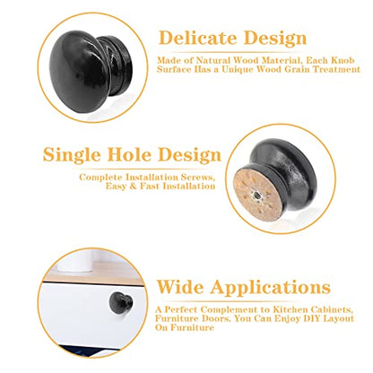 Wood Drawer Knobs, 1 Inch, Black, Mushroom Shape, 8PCS - color: Black, size: 1"/(8pcs)