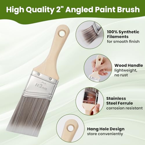 Paint Brushes, 2 Inch, Angled Brushes with Short Handle, 3 Pack - size: 2 Inch Angled, 3 Pack