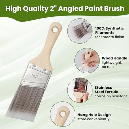 Paint Brushes, 2 Inch, Angled Brushes with Short Handle, 3 Pack - size: 2 Inch Angled, 3 Pack