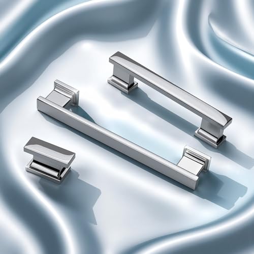 KNOBWELL 6 Pack Polished Chrome Solid Cabinet Knobs Drawer Dresser Knobs - color: Polished Chrome, size: Overall Length：1-1/2 inch（38mm）