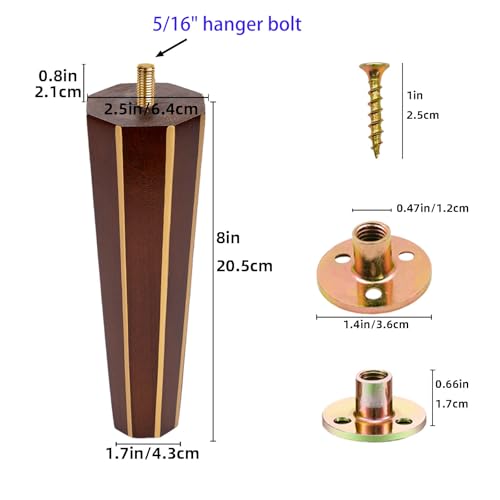 Wood Furniture Legs Set of 4 Square Round Couch Brown Sofa Dresser, Century Modern Replacement Parts for Armchair Recliner Coffee Table Cabinet Bed Chair (Brown, 10 Inch) - size: 10 inch