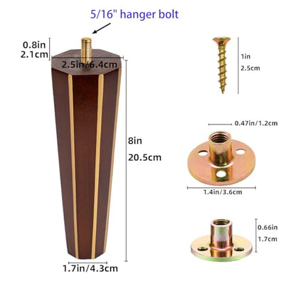 Wood Furniture Legs Set of 4 Square Round Couch Brown Sofa Dresser, Century Modern Replacement Parts for Armchair Recliner Coffee Table Cabinet Bed Chair (Brown, 10 Inch) - size: 10 inch