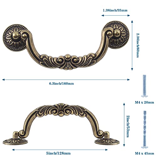Waziaqoc Antique Drop Bail Pulls, 5 Inch Hole Center, 6.4 Inch Length - size: Drop Bail Pull - 5inch/128mm Hole Center