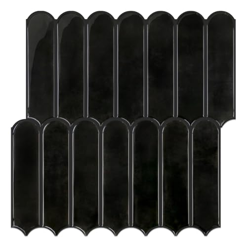 Commomy Thicker 3D Peel and Stick Backsplash,10 Pcs 12" x 12" Black - color: Fish Scale Glossy Black & Thicker Design