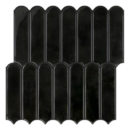 Commomy Thicker 3D Peel and Stick Backsplash,10 Pcs 12" x 12" Black - color: Fish Scale Glossy Black & Thicker Design