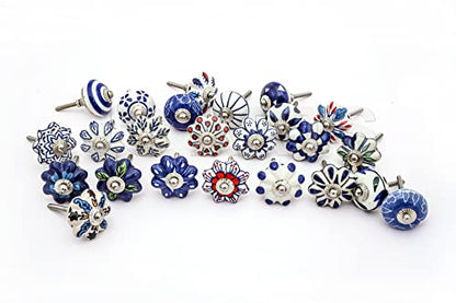 JGARTS Set of 25 Hand Painted Ceramic Cabinet Knobs Blue and White Decorative Drawer Pulls for Dresser, Kitchen Cabinets, Wardrobe, Cupboard, Furniture & Home Decor