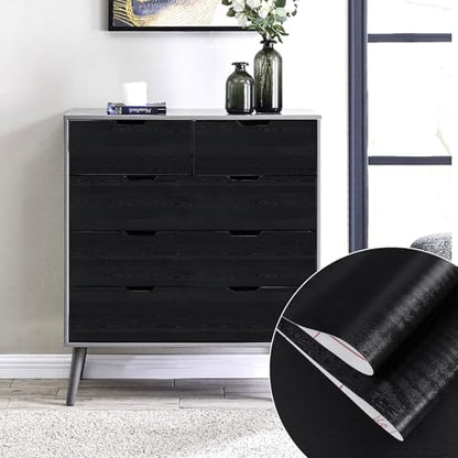 Wood Grain Contact Paper Wooden Peel and Stick Wallpaper 11.8"x78.7" - color: Black, size: 11.8" x 78.7"