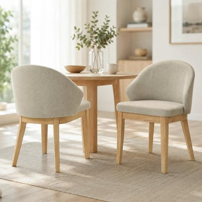 Dining Chairs Set of 2, Modern Fabric Upholstered Kitchen Side Chairs with Curved Backrest, Foam-Padded Seat Cushion, Tapered Wood Legs, Oak Finish - color: Oak, size: Set of 2