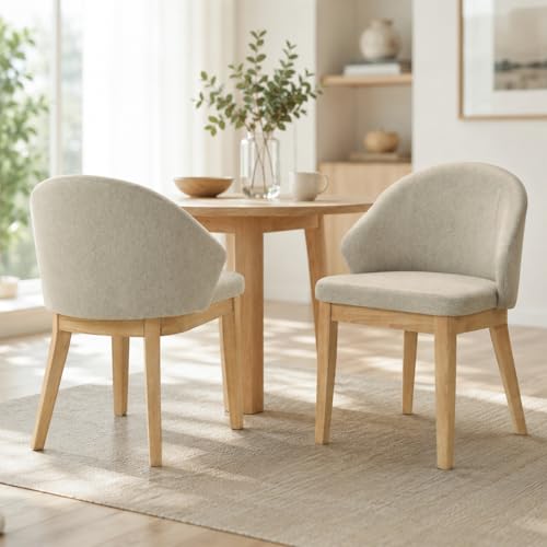 Dining Chairs Set of 2, Modern Fabric Upholstered Kitchen Side Chairs with Curved Backrest, Foam-Padded Seat Cushion, Tapered Wood Legs, Oak Finish - color: Oak, size: Set of 2