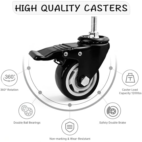 Stem Caster Wheels 3inch Locking Casters Set of 8 Metric M10 25mm Threaded - size: 3Inch x M10 x 25mm