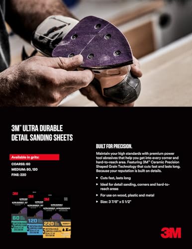 3M Ultra Durable Detail Sanding Sheets, 80 grit, 5/Pack - size: 80 Grit