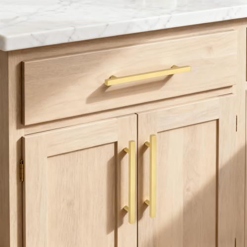 Probrico Brushed Brass Cabinet Pulls & Handles 6.3" CC Square 5 Pack - color: Brushed Brass, size: Hole Center: 160mm(6.3inch)
