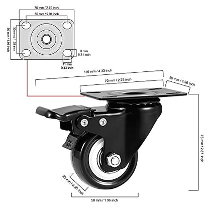 2" Swivel Casters Set of 4, Heavy Duty Locking Casters with Brakes - color: Black, size: 2 inch