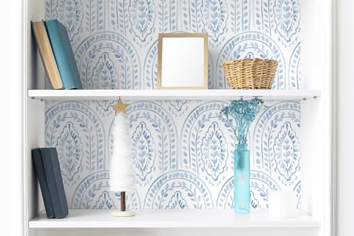 EeeComing Blue Peel and Stick Wallpaper Boho Wall Paper Peel and Stick Modern Contact Paper Self Adhesive Wallpaper for Bedroom and Bathroom Removable Cabinet Shelf Liner Vinyl 17.3”X118.1” - color: Blue, size: 17.3" x 118.1"