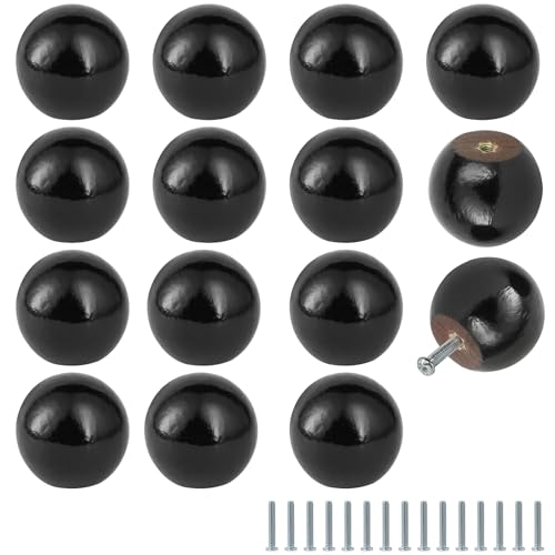 FoDau770 Round Ball Wood Knobs, 1-1/4" Diameter - Black - 15 Pieces - color: Black, size: 1-1/4 Inch