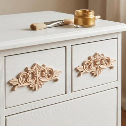 2Pcs Wood Carved Applique Decals – Unpainted Floral Onlay Ornament for Door, Furniture & Cabinets, DIY Project, Doors and Windows(Large) - size: Large