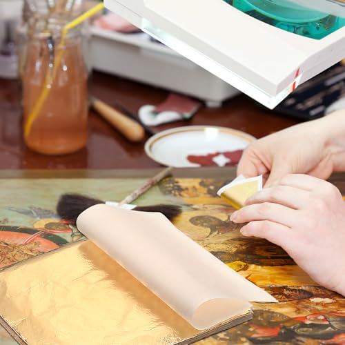 Bememo 100 Pcs Gold Leaf Sheets Imitation Foil Papers for Arts Crafts