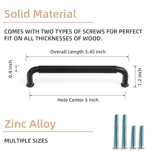 Goo-Ki 6 Pack Matte Black Cabinet Pulls Zinc Alloy Kitchen Cabinet Hardware, 5 Inch Hole Center Modern Black Drawer Pulls Solid Dresser Handles - color: Matte Black, size: 5 Inch Hole Centers