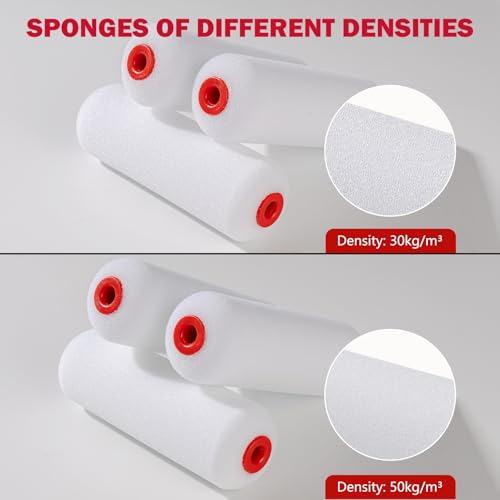 Mister Rui 4 Inch Foam Paint Roller Covers, 50 kg/m³, 5 Pack - size: 50 kg/m³, 5 Pack