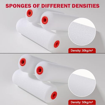 Mister Rui 4 Inch Foam Paint Roller Covers, 50 kg/m³, 5 Pack - size: 50 kg/m³, 5 Pack