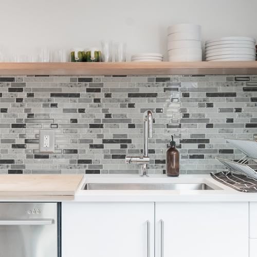 Art3d Linear Design Tile Peel and Stick Backsplash, 10-Sheet, Carrara Grey - color: Carrara Grey, size: 12 x 12 Inch