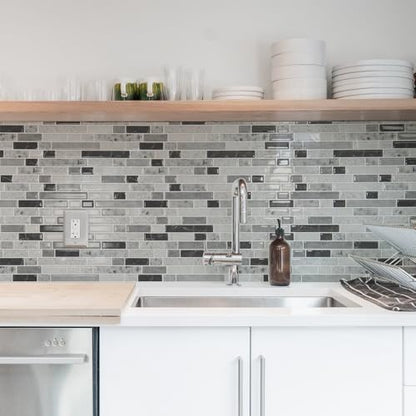 Art3d Linear Design Tile Peel and Stick Backsplash, 10-Sheet, Carrara Grey - color: Carrara Grey, size: 12 x 12 Inch