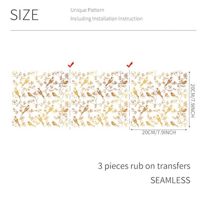 Gold Foil Rub on Transfer for Furniture DTF Transfers for Wood Drawer Decor, Flowers and Birds - style: Flowers and Birds