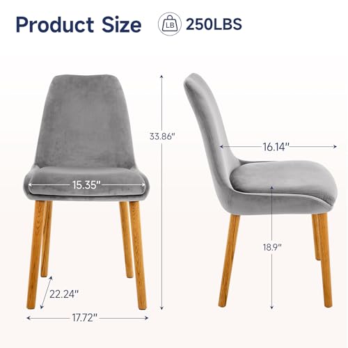 Dining Chairs Set of 2, Soft Fabric Upholstery Armless with Wood Legs Grey - color: Grey