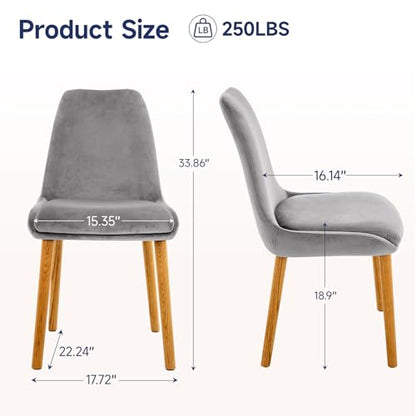 Dining Chairs Set of 2, Soft Fabric Upholstery Armless with Wood Legs Grey - color: Grey