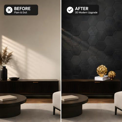 Black 3D Hexagon Peel and Stick Self Adhesive Removable Contact Wallpaper - color: Black, size: 15.7" x 118"