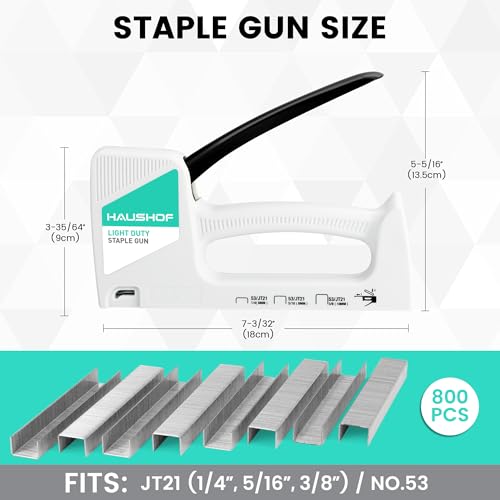 HAUSHOF Light Duty Staple Gun with 800-Count JT21 Staples & Stapler Remover - color: White