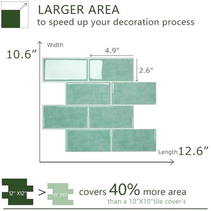 STICKGOO 10-Sheet Backsplash Peel and Stick Subway Tile(Thicker Design) - color: Teal Green