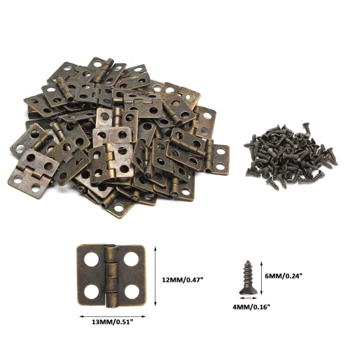 BokWin Mini Hinge for Wooden Jewelry Box, 50PCS, 13 x 12 mm