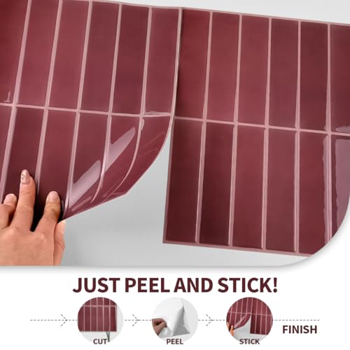 Peel and Stick Backsplash 3D Wall Tiles,Self-Adhesive,Oil Proof,Waterproof, Removable Wall Panels for Kitchen & Bathroom,Modern Design, Easy Install (10.7ft，12x9 inch,14 Pack) (Red) - color: Red