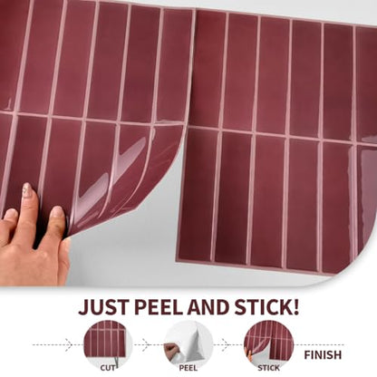 Peel and Stick Backsplash 3D Wall Tiles,Self-Adhesive,Oil Proof,Waterproof, Removable Wall Panels for Kitchen & Bathroom,Modern Design, Easy Install (10.7ft，12x9 inch,14 Pack) (Red) - color: Red