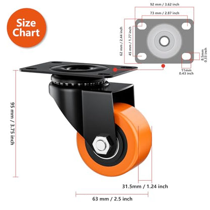 2.5" Swivel Plate Casters Set of 4 Heavy Duty 800 lbs - color: Orange, size: 2.5 Inch Non-Brake