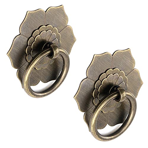 Bitray Drop Ring Knobs Antique Bronze Tone Ring Pulls Flower Shape Pulls - color: Antique Bronze