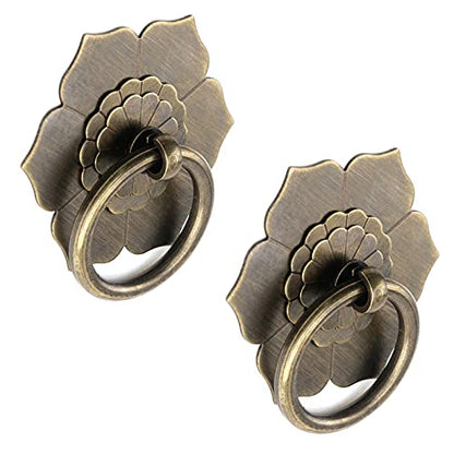 Bitray Drop Ring Knobs Antique Bronze Tone Ring Pulls Flower Shape Pulls - color: Antique Bronze