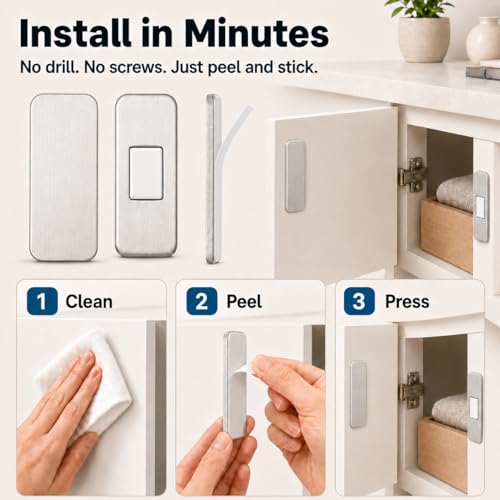 4-Pack Ultra-Thin Magnetic Door Catch, No-Drill Cabinet Magnets with Heavy Duty Adhesive, Slim Magnetic Closures for Drawers, Kitchen Cabinets, Wardrobe - size: 4Pack