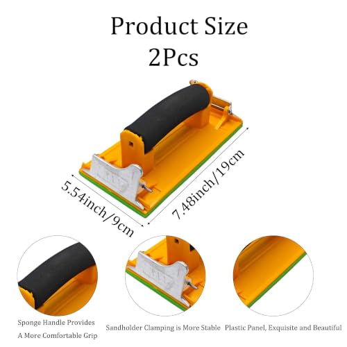 2Pcs Hand Sander with Comfortable Sponge Handle, Manual Sandpaper Holder Block for Drywall, Wood, Metal, Furniture Polishing, Heavy-Duty Sanding Tool with Secure Sandpaper Clamp Yellow - color: Yellow