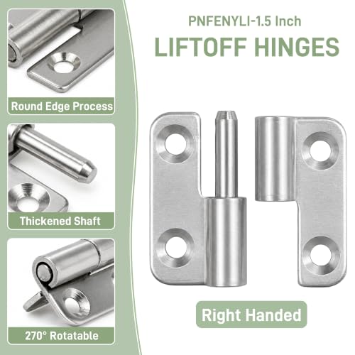 1.5in Lift Off Hinges 4Pack, 304 Stainless Steel Small Cabinet Hinges, Pin-on-Right Removable Butt Hinges for Wooden Box, Tool-Free Hinge for DIY & Electronics Enclosure (Silver, 16 Screws) - size: 1.5x1.35x0.4 in
