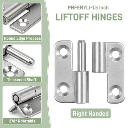 1.5in Lift Off Hinges 4Pack, 304 Stainless Steel Small Cabinet Hinges, Pin-on-Right Removable Butt Hinges for Wooden Box, Tool-Free Hinge for DIY & Electronics Enclosure (Silver, 16 Screws) - size: 1.5x1.35x0.4 in