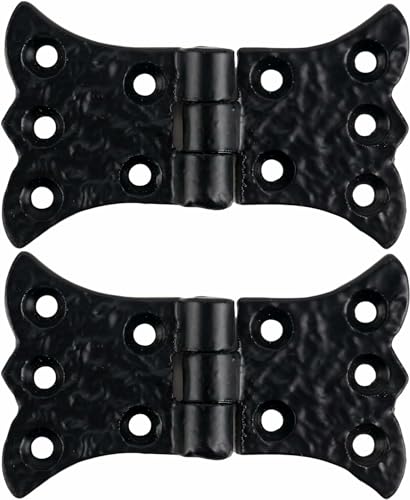 SKANDH Butterfly Iron Hinges for Doors Gates, Cabinets, Barn Door Hardware, Antique Black Powder Coated (3.5 Inch, Pack of 2) - color: Antique Black