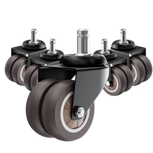 2 Inch Low Profile Office Chair Casters 650 lbs, Dual-Wheel TPR Rubber Wheels with Electrophoretic Coating Steel Bracket, Silent Non-Scratching for Hardwood Floors, Set of 5 (Grey) - color: Grey
